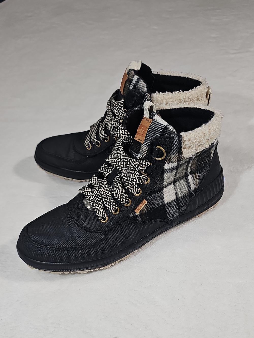 Keds Scout Boot II Plaid Fleece Water Resistant Black Grey Ankle Boots WF65488
